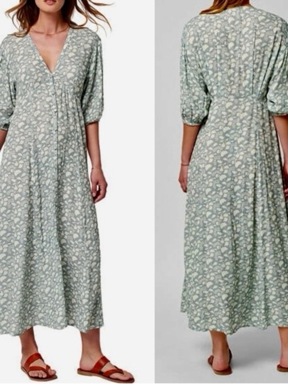 Faherty Havana Light Floral V-Neck Midi Dress Small